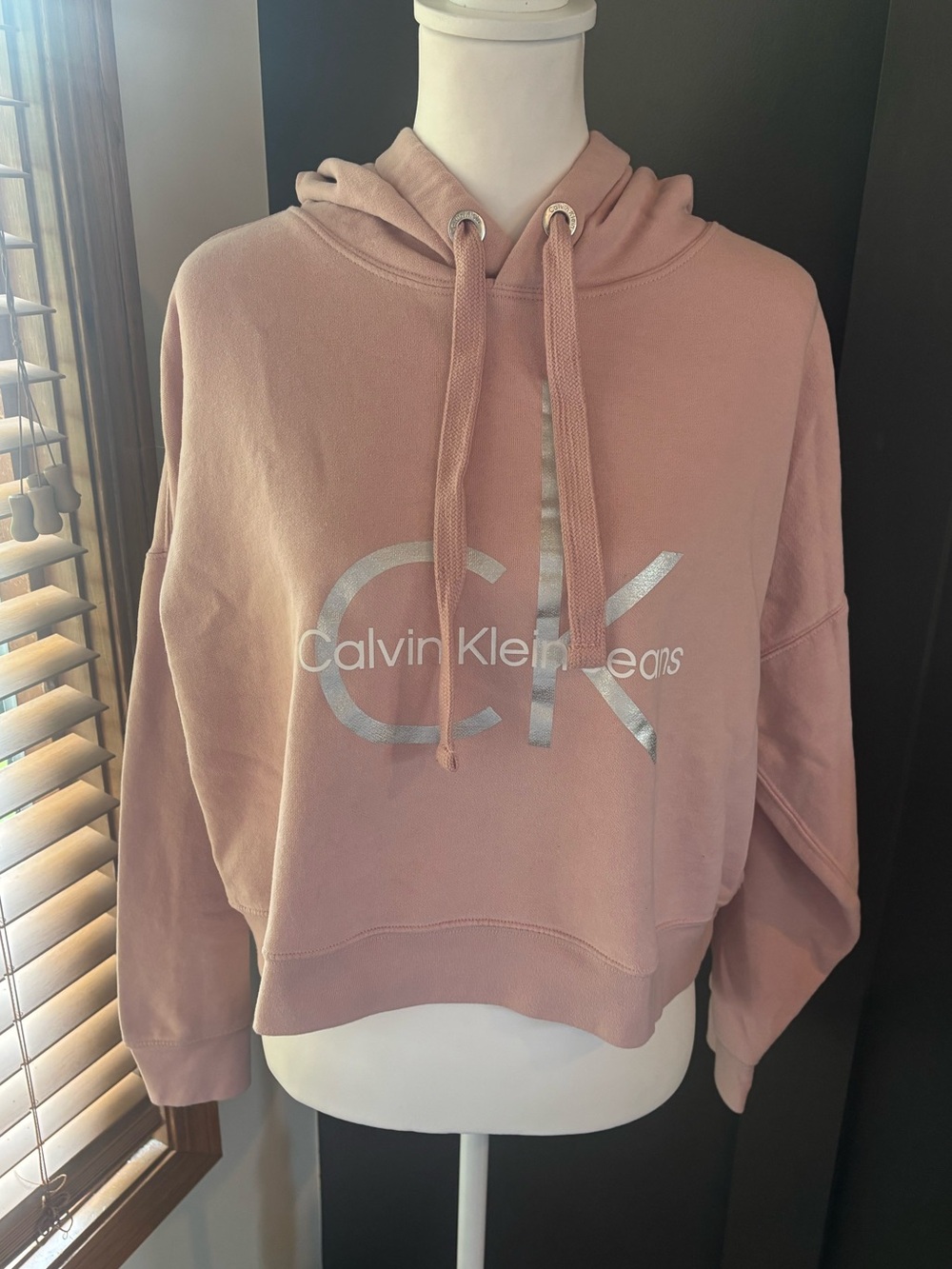 Calvin Klein Jeans Pink Cropped Logo Hoodie Size M Streetwear